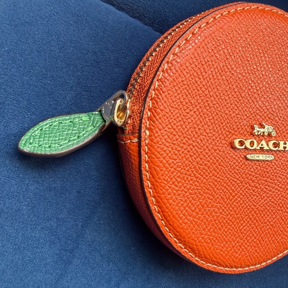 COACH Orange Leather Round Zip Coin Case - Picture 3 of 5